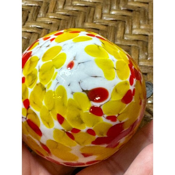 Handcrafted Blown Glass Ornament With Vibrant Red Yellow & White - Picture 4 of 6